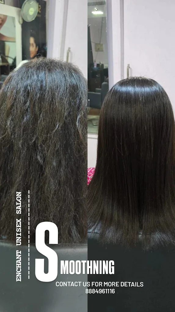 Hair smoothening before and after at Enchant Unisex Salon HSR Layout Bengaluru